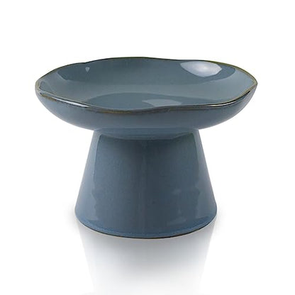 Extra Wide 6.1" Ceramic Raised Cat Food Bowl, Shallow Elevated Pet Feeder for Food Feeding, Anti Vomiting Whisker Fatigue Bowls for Cat Puppy, Blue - color: Blue-Shallow