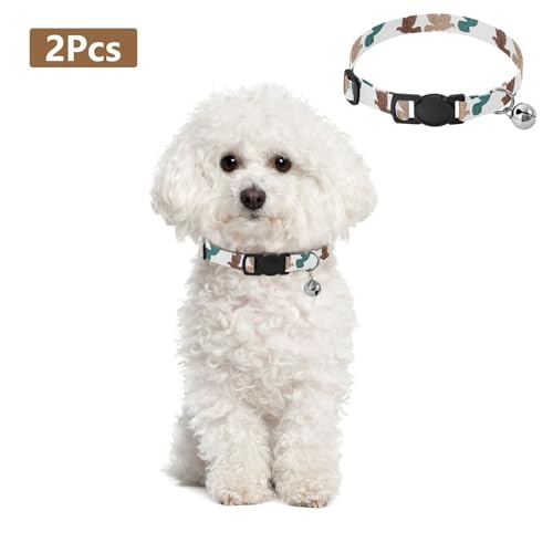Flying Doves White Brown Dog Collar with Bell 2 Pack Cat Collar Adjustable Length 10.6" to 17.1" - color: Flying Doves White Brown