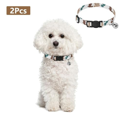 Flying Doves White Brown Dog Collar with Bell 2 Pack Cat Collar Adjustable Length 10.6" to 17.1" - color: Flying Doves White Brown