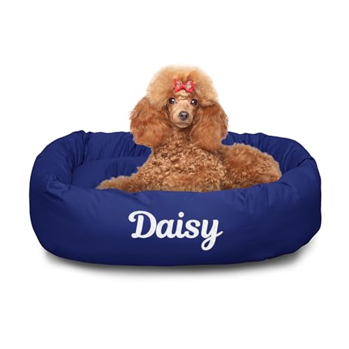 Majestic Pet Personalized 32 Inch Calming Dog Bed - Washable, Soft Round Dog Bed with Spine Support for Comfortable Rest - Blue - color: Blue, size: Medium