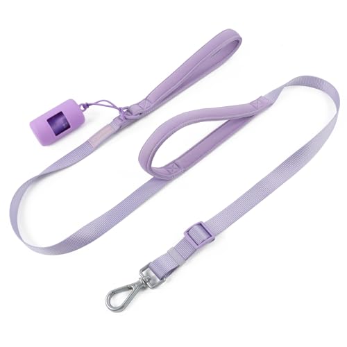 Dog Leash with Two Handles - Soft Padded Handles for Exact Control with Poop Bag Holder, Adjustable Length, Heavy Duty Lead for Medium and Large Dogs (Lilac, S|0.8" x 4.2 ft-5 ft) - color: Lilac Purple, size: S