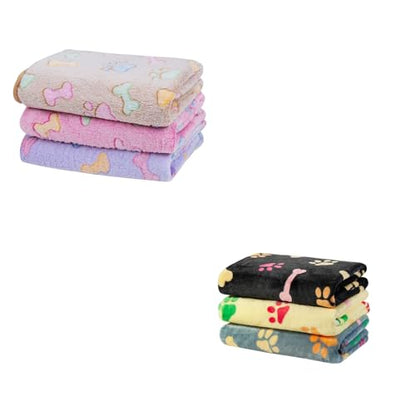 Dono 1 Pack 6 Blankets Soft Fluffy Cute Paw Pattern Fleece Pet Blanket Warm Sleep Mat Cute Print Design Puppy Kitten Blanket