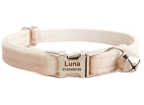 Cat Collar Personalized with Name Phone Number Engraved,Customized with Bell for Small Dogs Puppy Kitten - color: Cream White, size: S (6"-10")