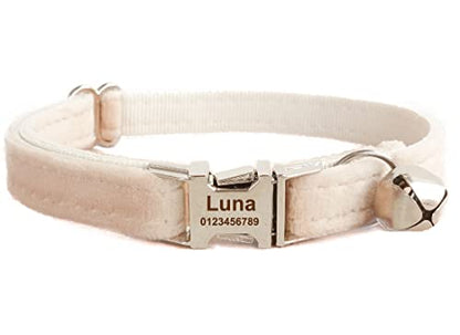 Cat Collar Personalized with Name Phone Number Engraved,Customized with Bell for Small Dogs Puppy Kitten - color: Cream White, size: S (6"-10")