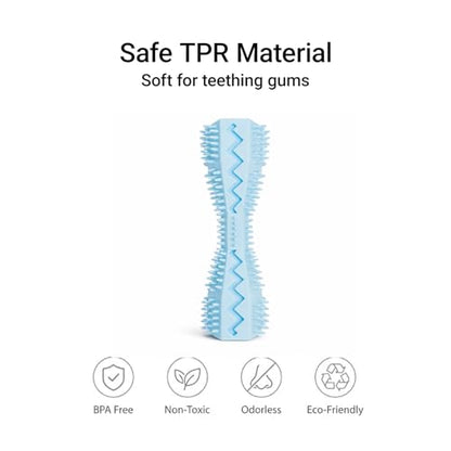 Puppy Chew Toys 6 Pack, Soft TPR Teething Toys for Puppies 2–10 Months, BPA Free Non Toxic Set with Treat Dispensing Stick, Tug Ring & Squeaky Ball for Small Medium Dogs (Blue) - color: Blue