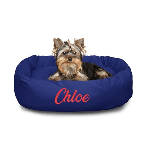 Majestic Pet Personalized 24 Inch Bagel Calming Dog Bed Washable – Cozy Soft Round Dog Bed with Spine Support for Dogs to Rest Their Head - Fluffy Donut Dog Bed 24x19x7 (Inch) - Small – Blue - color: Blue, size: Small