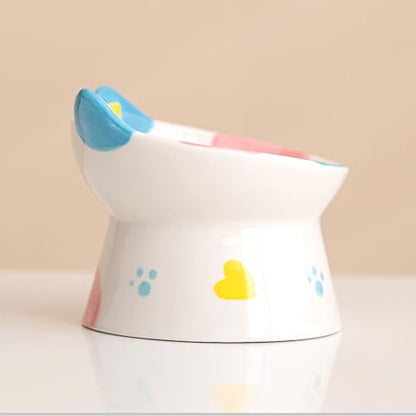 Ceramic Raised Cat Bowls, Anti Vomiting and Protect Pets' Spines for Indoor Cats Whisker Friendly Pet Feeder for Cats Puppies (Blue) - color: Blue