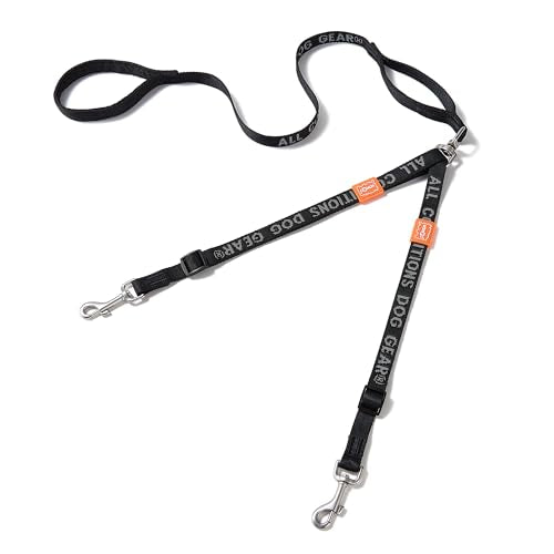 Double Dog Leash, No Tangle 360° Swivel, Adjustable Two Padded Handles, Double Clip Dog Leash Coupler Splitter Breeds (Black, 4/5'' x 4.8 FT, Std) - color: Black, size: Std M/L Handle