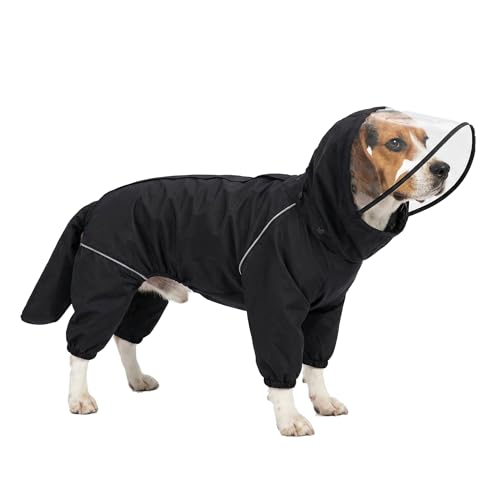 Dog Raincoat for Medium Large Dogs,rain Jacket Coat, Full Leg Coverage Waterproof Rain Suit with Detachable Hood & Tail, Reflective Strips, Snag-Free Top Zipper (Black for Girl, X-Small) - color: Black for Girl, size: X-Small
