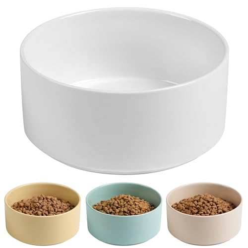 Non Slip Dog Bowls, Heavy Ceramic Dog Food and Water Bowl with Silicone Base, Pet Feeding Bowl for Puppies, Small and Medium Dogs (Glossy White, 6 Inches) - color: Glossy White, size: 6 Inches