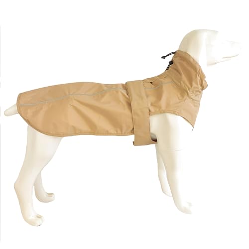 Waterproof Dog Raincoat with Reflective Strip, Adjustable Breathable Rain Coat Jacket with Leash Hole for Dogs (Khaki, Medium) - color: Khaki, size: Medium