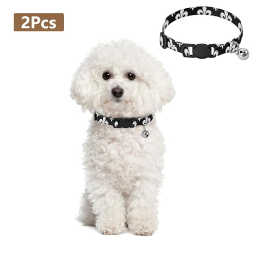 Distressed Black White Cat Collars with Bell 2 Pack Puppy Collar Adjustable Length 10.6" to 17.1" - color: Distressed Black White