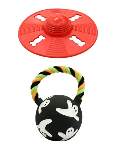 Deeow Alieen Dog Frisbee for Fetch, Teething Clean Outdoor Flying Disc, Interactive Squeaky Dogs Toy for Outdoor Pool, Park, Beach, Bye one get one Gift Black Jack-o-Lantern/Halloween Pumpkin Pet Toy - color: Black Gift