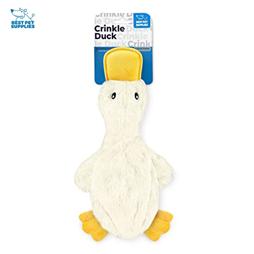 Best Pet Supplies Interactive Squeaky Dog Chew Toy, Ideal Dog Toys for Chewers, Small, Medium & Large Dogs, and Fetch Lovers - Crinkle Duck (White), Large - color: Crinkle Duck (White), size: Large