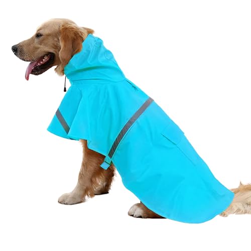 NACOCO Large Dog Raincoat Adjustable Pet Water Proof Clothes Lightweight Rain Jacket Poncho Hoodies with Strip Reflective (M, Lake Blue) - color: Lake Blue, size: Medium (Pack of 1)