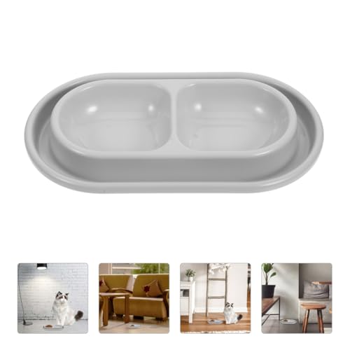 Alasum Ant Repellent Cat Bowl with Water Moat, Dual Food and Water Bowls for Indoor Outdoor Cats &Amp; Small Dogs, Space Saving Spill Resistant Pet Feeding Station, Gray, 10.6x5.9x1.4 in - color: Grey