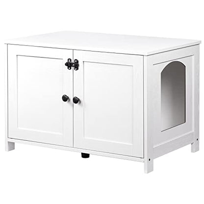 HOOBRO Litter Box Enclosure, Cat Litter Box Furniture with Removable Divider, Large Hidden Litter Box Furniture, Wooden Cat House, End Side Table, 31" L x 17.5" W x 19.7" H, White WT03MW01G2 - color: White