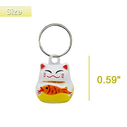 6 Pack Lucky Cat Collar Bells Loud Dog Collar Bells for Potty Training Necklace Pendant with Free Clips Key Rings White Red and Yellow