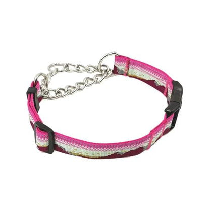 Martingale Dog Collars with Stainless Steel Chain, Reflective No Pull Walking Training Collar with Quick Release Buckle, Adjustable Slip Chain Nylon Dog Collars for Small Medium Large Dogs - color: Pink and white, size: Medium