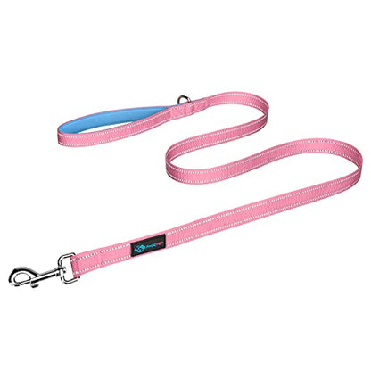 PHOEPET 5 Feet Dog Leash - Dual-Side Reflective - Soft Padded Handle - Fit for Walking, Training or Exploring Hiking, Camping (Baby Pink + Blue Base) - color: Baby Pink + Blue Base