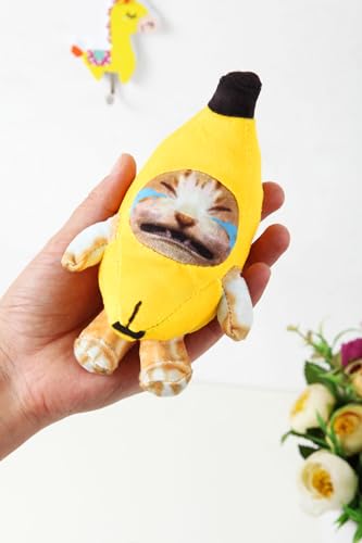 Crying Banana Cat Plush Keychain, Happy Funny Baby Sound Cat Stuffed Animal Ornaments - color: Cry and Happy