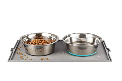 PEGGY11 Deep Stainless Steel Anti-Slip Dog Bowls with Silicone Mat - 2 Bowls + Mat, 8 Cups - size: 8 Cups