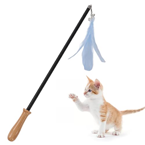 Retractable Cat Teaser Wand, 38.8in Telescopic Feather Toy with Carbon Fiber Rod and Bell for Indoor Kittens (Blue) - color: Blue