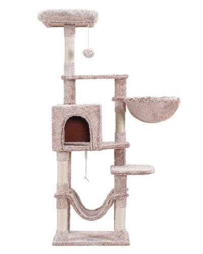 Hey-brother Cat Tree with Large Hammock, Multi-Level Cat Tower for Indoor Cats, Cat Condo with Sisal-Covered Scratching Posts and Top Perch, Muchroom MPJ050MU - color: Muchroom