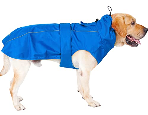 Waterproof Dog Raincoat with Reflective Strip, Adjustable Breathable Rain Coat Jacket with Leash Hole for Dogs (Blue, Medium) - color: Blue, size: Medium