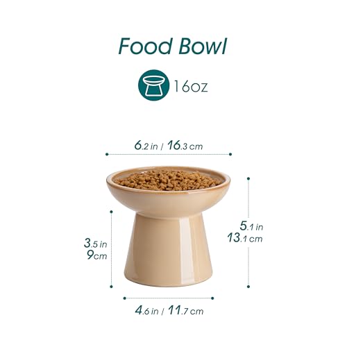 vancasso Elevated Cat Food Bowls 2-Pack, 6.2" Wide Shallow Cat Feeding Bowl for Whisker Fatigue, 5.1" Height Ceramic Raised Food Bowls for Senior Cats, Anti Vomit, Brown - color: Brown-Food 2-pack