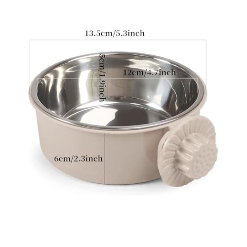 Pet Crate Bowls, Stainless Steel Dog Cage Hanging Bowl Removable Food Water Bowls for Dogs Cats Small Animals (Grey)