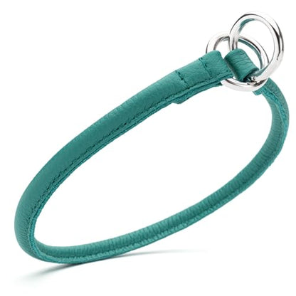 Dogline Soft and Padded Round Leather Choke Collar for Dogs (Teal, W1/3-in x L18-in) - color: Teal, size: W1/3-in x L18-in