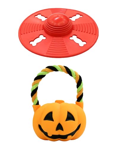 Deeow Alieen Dog Frisbee for Fetch, Teething Clean Outdoor Flying Disc, Interactive Squeaky Dogs Toy for Outdoor Pool Park Beach, Extra Gift Orange Jack-o-Lantern/Halloween Pumpkin Pet Toy - color: Orange Gift