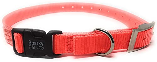 Sparky Pet Co - ECollar Replacement Strap - Easy Release Double Buckle Dog Collar - Rugged Nylon - Adjustable - D Ring - Quick Release Metal Clasp - for Invisible Fence Systems - 1" x 28" Neon Orange - color: Neon Orange, size: 1" Wide