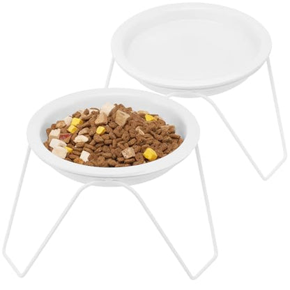 CEEFU 2-Pack Ceramic Raised Cat Bowls for Food and Water, Elevated Pet Dishes Bowls with Stand, Cats and Small Dogs, Dishwasher Safe