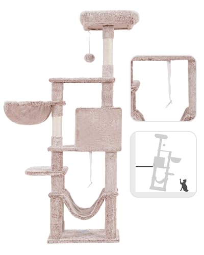 Hey-brother Cat Tree with Large Hammock, Multi-Level Cat Tower for Indoor Cats, Cat Condo with Sisal-Covered Scratching Posts and Top Perch, Muchroom MPJ050MU - color: Muchroom
