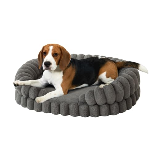 BALANCE Calming Dog Bed for Medium Sized Dogs, 30 Inches Oval Washable Pet Bed with Sides, Orthopedic Pet Couch Sofa with Non-Slip Bottom, Gray - color: Gray, size: 30"L x 23"W x 7"Th