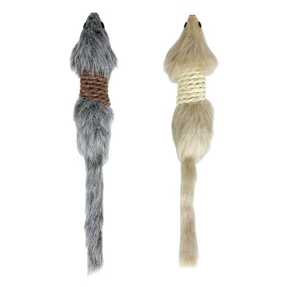 TTcat 2Pcs Cat Mice Toys,Faux Fur Cat Kicker Toys Large Mice with Long Tail Without Catnip, Interactive Catch Play Mouse Toy for Indoor Cats and Kittens.