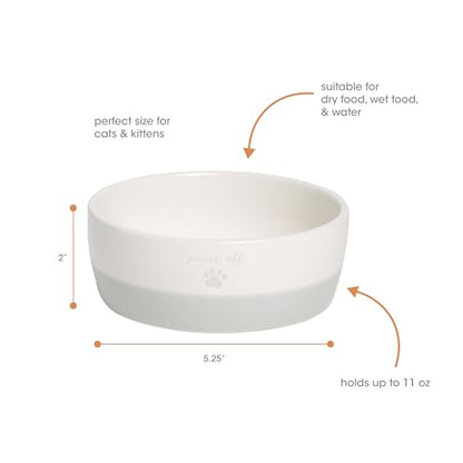 Pearhead Paws Off Ceramic Cat Bowl, Holds 1.3 Cups, Small Food and Water Bowl for Cats, Pet Dish, Microwave and Dishwasher Safe (Pack of 2) - color: Gray "Paws Off", size: Bowl Set