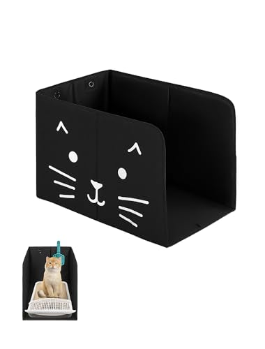 Waterproof Cat Litter Box Enclosure Splash Guard with Removable Mat, Cat Box Enclosure with 2 Hooks for Scoop, Anti-Leakage, Dust Control, Easy to Clean-24.02 x 16.14 x 16.14 inches-Black - color: Black
