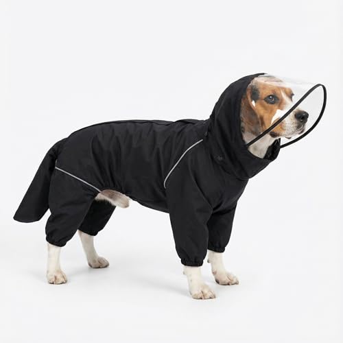 Dog Raincoat for Medium Large Dogs,rain Jacket Coat, Full Leg Coverage Waterproof Rain Suit with Detachable Hood & Tail, Reflective Strips，Labrador Retriever (Black for Boy, X-Small) - color: Black (General Version）, size: X-Small