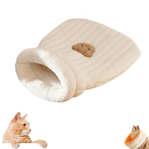 Cat Sleeping Bag Bed, Winter Soft Plush Sack Self Warming Cave Bed for Indoor Cats, Hideaways Pet Snuggle Sack for Kitten Puppy (White, M-17" x 15") - color: White, size: Medium-17"x14.5"