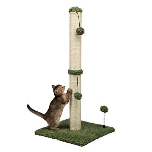 MECOOL 34“ Tall Cat Scratching Post Premium Basics Kitten Scratcher Sisal Scratch Posts Trees with Hanging Ball for Indoor Cats (34 inches for Adult Cats, Cactus Green) - color: Cactus Green, size: 34 inches for Adult Cats