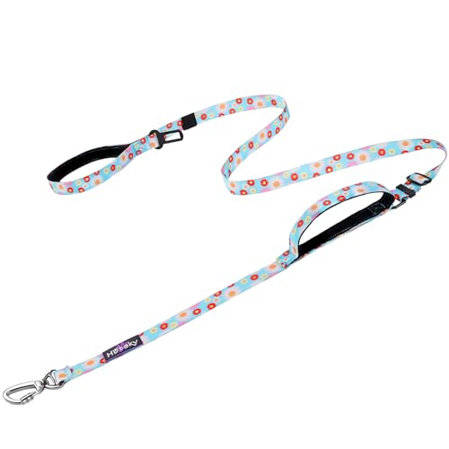 Hotsky Double Handle Dog Leash for Large Medium and Small Breed Dogs that Pull,Adjustable Nylon Heavy Duty Dog Leash with Car Seat Belt for Walking and Training,Daisy,4.5-6 FT - color: No Bungee(4.5-6FT,All),Daisy, size: Standard