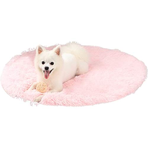 16 Inch Plush Dog Bed Mat Warm Fluffy Round Puppy Crate Pad with Anti-Slip Waterproof Bottom Soft Comfy Pet Kennel Mat for Small and Medium Dogs Sleeping(Light Pink) - color: Light Pink, size: 16 Inch