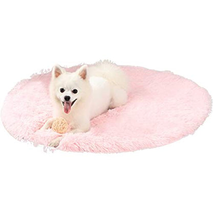 39 Inch Plush Dog Bed Mat Warm Fluffy Round Puppy Crate Pad with Anti-Slip Waterproof Bottom Soft Comfy Pet Kennel Mat for Small and Medium Dogs Sleeping(Light Pink) - color: Light Pink, size: 39 Inch