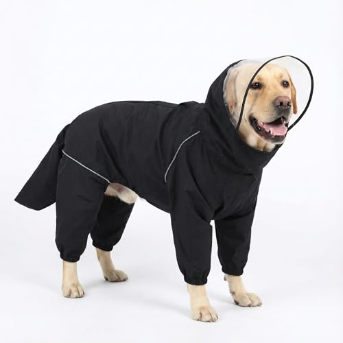 Dog Raincoat for Medium Large Dogs,rain Jacket Coat, Full Leg Coverage Waterproof Rain Suit with Detachable Hood & Tail, Reflective Strips，Labrador Retriever (Black for Boy, X-Large) - color: Black (General Version）, size: X-Large