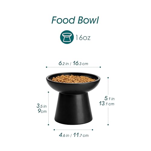 vancasso Elevated Cat Food Bowls 2-Pack, 6.2" Wide Shallow Cat Feeding Bowl for Whisker Fatigue, 5.1" Height Ceramic Raised Food Bowls for Senior Cats, Anti Vomit, Black - color: Black-Food 2-pack