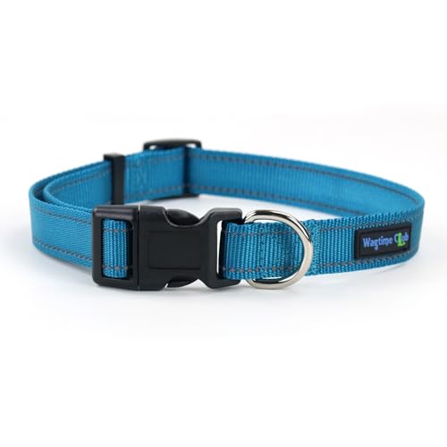 Wagtime Club Reflective Dog Collar with Buckle Quick Release Adjustable Nylon Collar for Small Medium Large Dogs (Medium, Bright Blue) - color: Blue, size: m