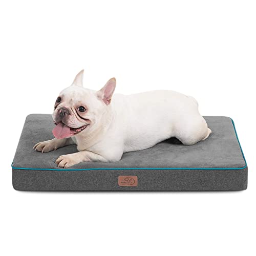 Bedsure Memory Foam Dog Bed Medium Size Dogs- Orthopedic Pet Beds for Crate with Removable Washable Cover and Nonskid Bottom - Plush Flannel Fleece Top Pet Mat, Grey - color: Grey, size: 29"L x 18"W x 3"Th